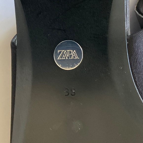 ZARA Slingback Flat Flower Pointed Toe Black Size EU 38 - Picture 7 of 9